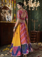 Yellow And Red Maslin Cotton Readymade Navratri Lehenga Choli